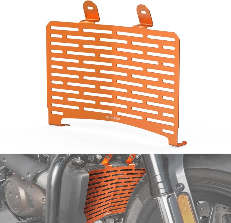NICECNC Orange Radiator Protection Grille Radiator Shield Compatible with Harley Sportster S RH1250S 2021, 2022, 2023, 2024 - Image 1